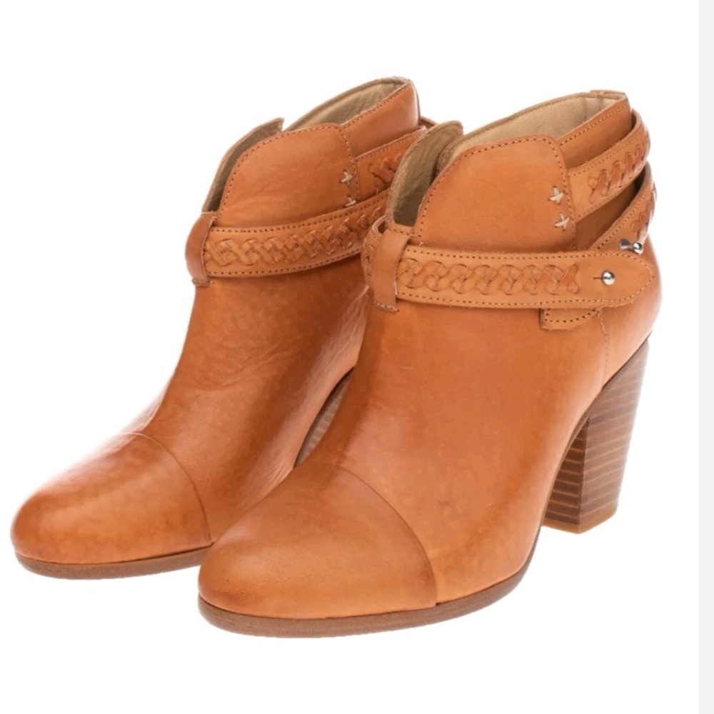 RAG & BONE Cognac Leather Braided-Strap Ankle Booties